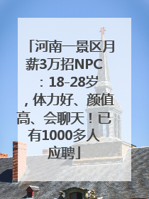 河南一景区月薪3万招NPC：18-28岁，体力好、颜值高、会聊天！已有1000多人应聘
